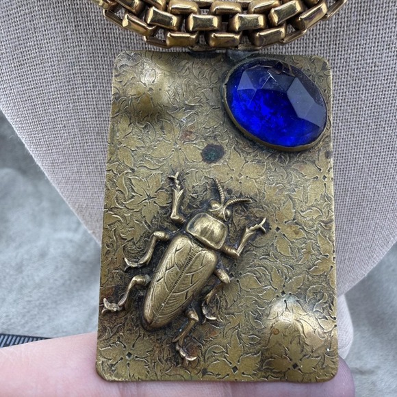 The Unbranded Brand Jewelry - Vintage Goldette Chain Necklace Scarab Upcycled OOAK Insect Statement 16"